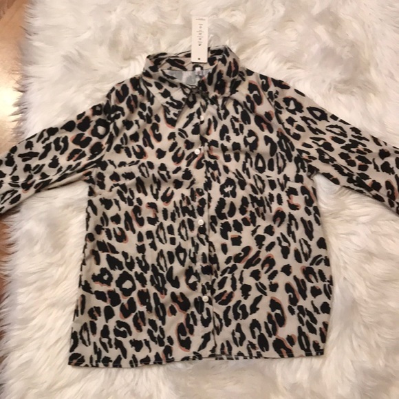 OC Order Plus Leopard Print Button Down sz Small - Picture 2 of 4
